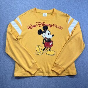 WALT DISNEY WORLD Mickey Mouse Yellow Cropped Sweatshirt Size Small